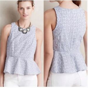 Anthropologie HD in Paris Floral Blur Eyelet Peplum Top